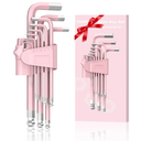 9 PCS Pink Allen Key Set, Cr-V Pink Allen Wrench Set Tools for Women, Long Ball End Hex Key Set, Size 1.5-10mm with Colour-Coding for Home Repair and Ideal Gifts for DIY Enthusiasts
