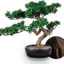 Artificial Bonsai Tree 16" Tall with Realistic Wood and Ceramic Pot Fake Plants Juniper Pine Zen Faux Plants for Home Bedroom Office Bathroom Japanese Decor