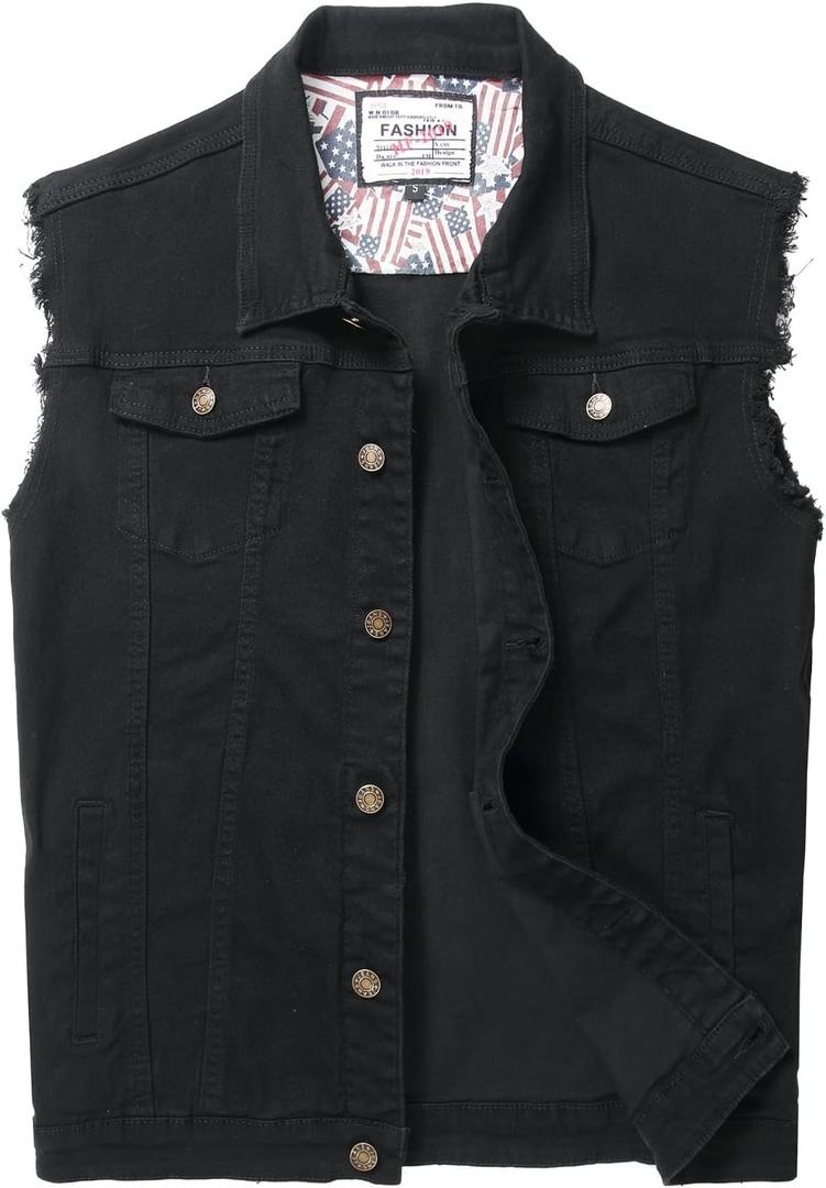 Men's Denim Vest,Sleeveless Jean Jacket Ripped Stretchy Distressed Battle Vest for Men Sleeve Less Outerwear (3X-Large, 938black)