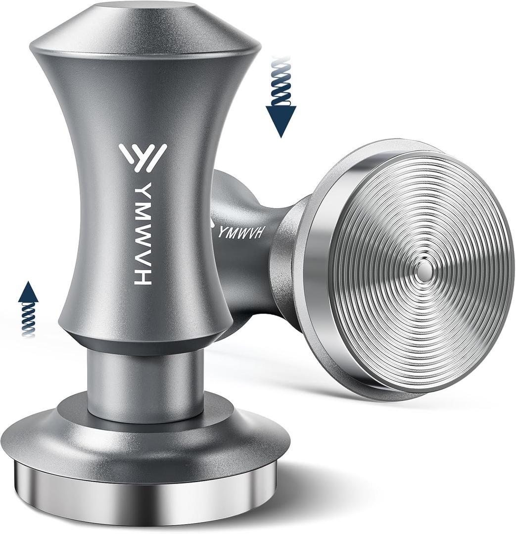 51mm Espresso Tamper, YMWVH Premium Barista Espresso Coffee Tamper Silver with Dual Spring Loaded 100% Stainless Steel Ripple Base, Constant 30lb, Compatible with Delonghi Espresso Coffee Machine