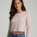 4 Pack Women's Cotton Crop Tops Long Sleeve Cropped Tshirts Crew Neck Tees (Purple, M)