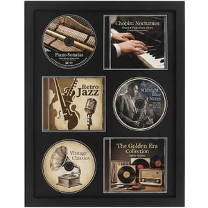 Signed CD Music Display Frame for Wall Mounting | wall cd holder Holds 3 CD/DVD Jewel Cases with Real Glass and Black Mat