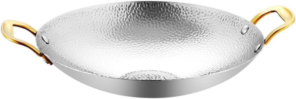 Kichvoe Hammer Texture Dry Pot 11.81 Inch Double Handle Cooking Pan Lightweight Stainless Steel Kitchen Cookware for Korean Bbq and Hot Pot