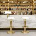 FUNROLUX Counter Height Bar Stools with Back, Modern Adjustable Height Barstools Swivel Bar Chairs with Polished Gold Stainless Steel Legs and Comfortable Cushion for Kitchen Island Counter (White)