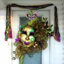 mardi gras Door Decorations, Jester Mask Front Door Sign, Jester Mask Wood mardi gras Door Hanger for Door Wall Hanging Decoration, Carnival Holiday Party Decor Supplies