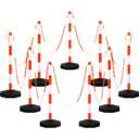 Amylove 9 Packs Traffic Delineator Post Cone with Base, Traffic Cones Safety Cones Caution Cones Plastic Stanchion Chain Safety Barriers with 6.6 Feet Link Chain and S Hooks for Parking Lot (Orange)