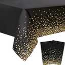 2 Packaging Black and Gold Plastic Tablecloth, 54 inch x108 inch Rectangular Disposable dot Party Table Cover, Suitable for Birthday, Graduation, Restaurant, Wedding Decoration Tablecloth