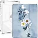 Feams for iPad 9th Generation Case 10.2 Inch, Trifold iPad 10.2 Case Clear Transparent Back Cover with Pencil Holder & Auto Sleep/Wake for iPad 9th/8th/7th Generation 2021/2020/2019, Blue Flower