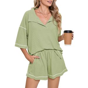 Pink Queen Womens 2 Piece Pajama Sets Short Sleeve Tops Lounge Sets Casual 2 Piece Outfits Summer Short Sets Loungewear (Medium, Light Green)
