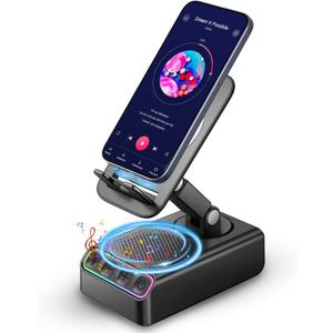 Adjustable Cell Phone Stand with Wireless Induction Bluetooth Speaker, HD Surround Sound for Home and Outdoors, Compatible with iPhone/iPad/Samsung Galaxy, Popular Gifts for Men Women Dad Mom