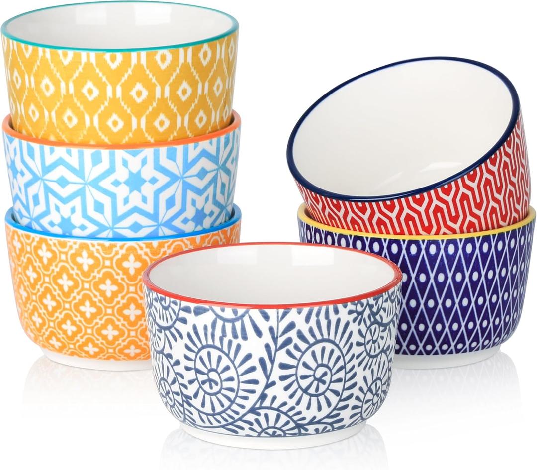 Selamica Ceramic 8 Oz Ramekins, Creme Brulee Ramekins, Oven Safe Baking Dishes/Cups for Souffle Custard Pudding, Small Bowls for Ice Cream Dip, Set of 6, Assorted Colors