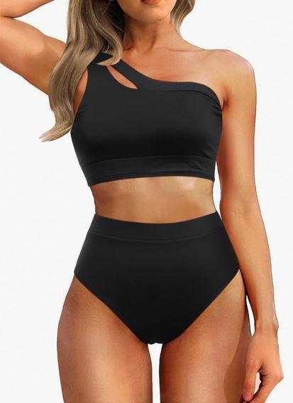 Tempt Me Women One Shoulder High Waisted Bikini Color Block Two Piece Swimsuits Cutout 2 Piece Bathing Suit, L