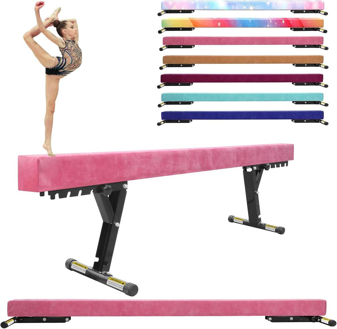 Balance Beam Adjustable 8ft, High and Lower Floor Beam Gymnastics Equipment for Kids Children, Gymnastics Beam with Legs for Home, Professional Training, Gymnastic Club Use (Pink)