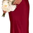 PRETTYGARDEN Women's 2 Piece Satin Outfits Summer Sleeveless Mock Neck Crop Tops and Long Skirt Dress Sets (Deep Red,Small)