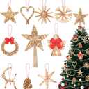 Gejoy 27 Pcs Straw Ornaments Set Scandinavian Christmas Decorations Include 1 Star Tree Topper 26 Straw Pendants for Danish Norwegian Nordic Christmas Tree