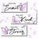 DONFENTHY 3 Pcs Butterfly Wall Decor Wooden Purple Room Decor Positive Butterfly Decor with Inspirational Word Sign for Women Room Bathroom Bedroom Office Kitchen Decor(Purple,10x4 Inch)