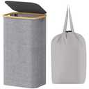 Lifewit 100L Laundry Basket with Lid, Clothes Hampers for Laundry with Bamboo Handles and A Removable Laundry Bag, Large Foldable Laundry Hamper for Bedroom, Bathroom, Dorm, Laundry Room, Light Gray