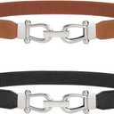 JASGOOD Women Stretchy Waist Belt Retro Elastic Skinny Belt for Ladies with Gold Buckle (M Belt Length 31in,Up to 35in, F-silver Buckle Black+brown)
