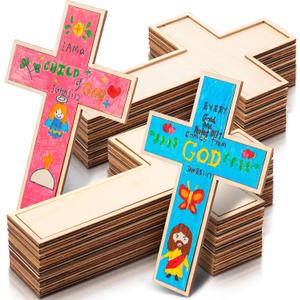 Blueweenly 12 Pcs Unfinished Wooden Craft Crosses for Christian Blank Wooden Crosses 9.06 x 5.91 Inch DIY Religious Craft Hanging Ornaments Party Decor Church Bible