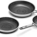 Nonstick Frying Pan Set, Non-Toxic Tri-Ply Hybrid Ceramic Skillet 3 Piece, 8, 10 & 12 Inch Stainless Steel Pans, PFAS/PFOA/PTFE Free, Metal Utensil Safe, Dishwasher & Oven Safe, Upgraded Version