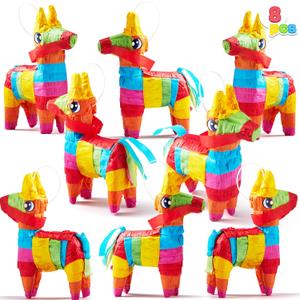 Cinco De Mayo 8 pcs Mini Donkey Pinatas 5.7"x7.5" Rainbow Color for Fun Fiesta Taco Party Supplies, Luau Event Photo Props, Mexican Theme Decoration, Carnivals Festivals, Taco Tuesday Event