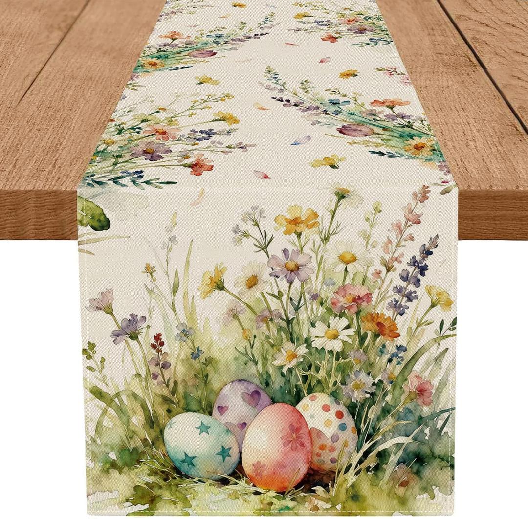 Easter Table Runner Flowers Eggs Runners Table Decorations Holiday Spring Kitchen Dining Home Party Supply 13x72 Inch