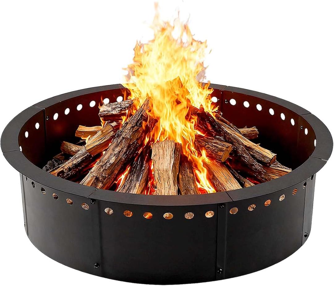 36 Inch Smokeless Fire Pit Ring Insert Outdoor, Heavy Duty Solid Metal Steel Round Firepit Rim Liner for Outside, 40 Inch Outer Diameter DIY Campfire Ring, Above or In-Ground, for Camping Garden Patio (Black)