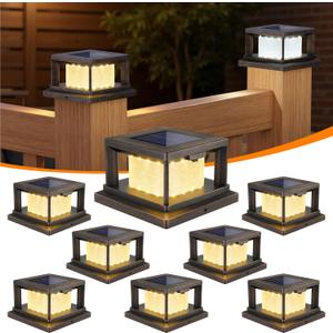 Mlambert 8 Pack 4x4 Solar Post Light, 2 Modes Wooden Vinyl Fence Cap, Brown