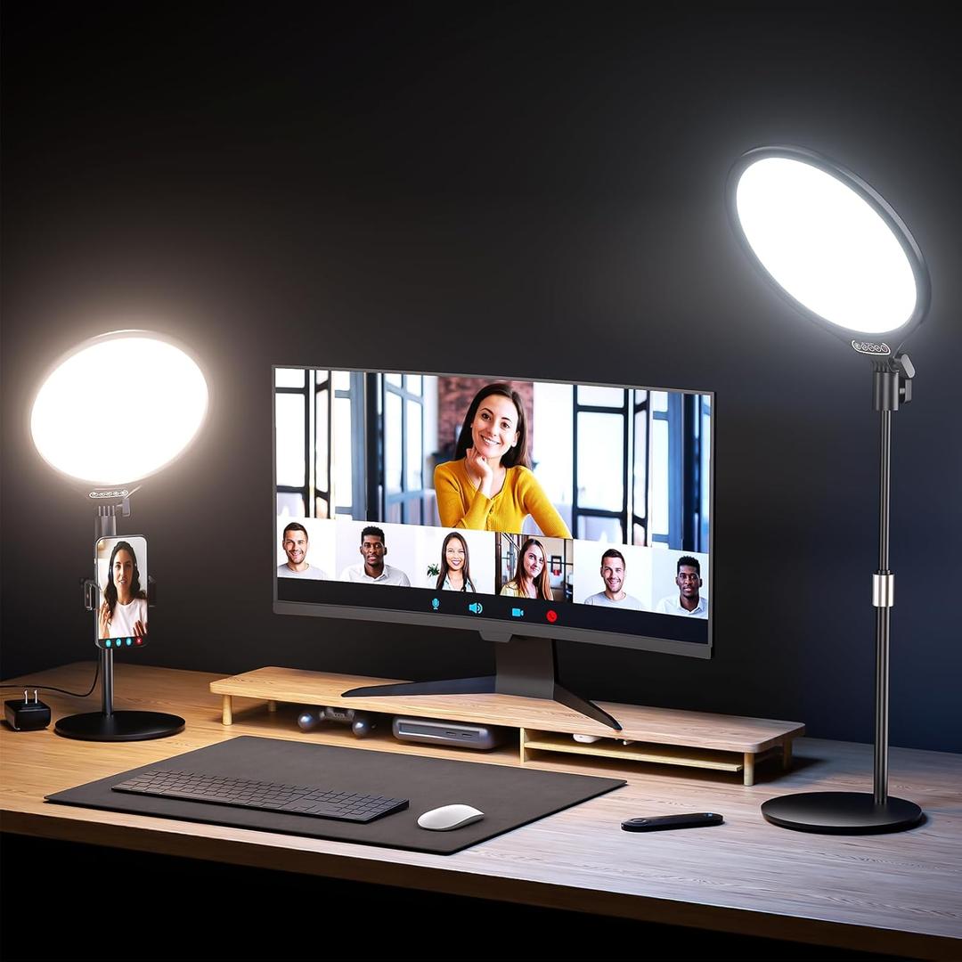 Aureday 10.5 Dimmable Desktop Ring Light with Stand and Phone Holder, 24W Full-Screen LED Ring Light for Desk, Video Conference Lighting for Laptop, Zoom Lighting for Computer, Live Stream, TikTok