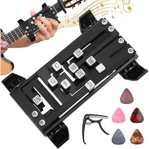 Guitar Chord Presser, Guitar Chord Trainer with Guitar Pick & Capo, Guitar Assistant Practical Teaching Tool Kit for Beginners, Universal Fit for 38/41 Inch Acoustic Guitars (Black)