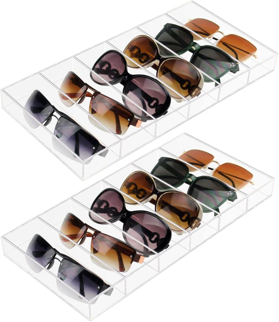 Weiai Acrylic Sunglass Organizer, Eyeglass Case Storage with 6 Slots for Multiple Glasses, Clear