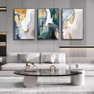 VARUFLY Bright Framed Wall Art Emerald Green and Gold Gray Modem Abstract Canvas Wall Art Paintings Prints Posters Wall Decor Pictures for Living Room Bedroom Office Home Decoration Set of 3 16X 24