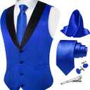 DiBanGu Mens Vest Formal Solid Color Waistcoat and Tie Pocket Square Set Satin Shawl Lapel Dress Vest Wedding Business, XXL
