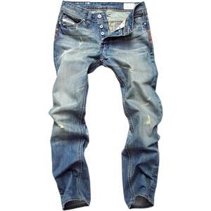 ACEFAST INC Men Ripped Straight Denim Jeans Retro Button Fly Pants Fashion Trousers Blue Size 33