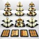 Pack of 10 NWK Cake Stand Set, with 3 x Two-Tier and 3 x Three-Tier Cupcake Stands, 4 x Appetizer Trays Perfect for Birthday Baby Bridal Shower Party (Black)