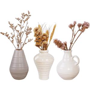 Ceramic Vase Set of 3,Minimalist Boho Dried Flower Vases for Living Room Table Centerpiece,Modern Farmhouse Vintage Mini Vases for Pampas Grass Flower Home Decor Gift (Neutral Color, Small)