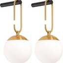 Battery Operated Wall Sconces Set of 2, Black & Gold Wireless Hanging Opal Glass Globe Wall Lamp with Touch & Remote, 12 RGB Colors & 3 Color Modes, Rechargeable Dimmable Wall Light for Bedroom