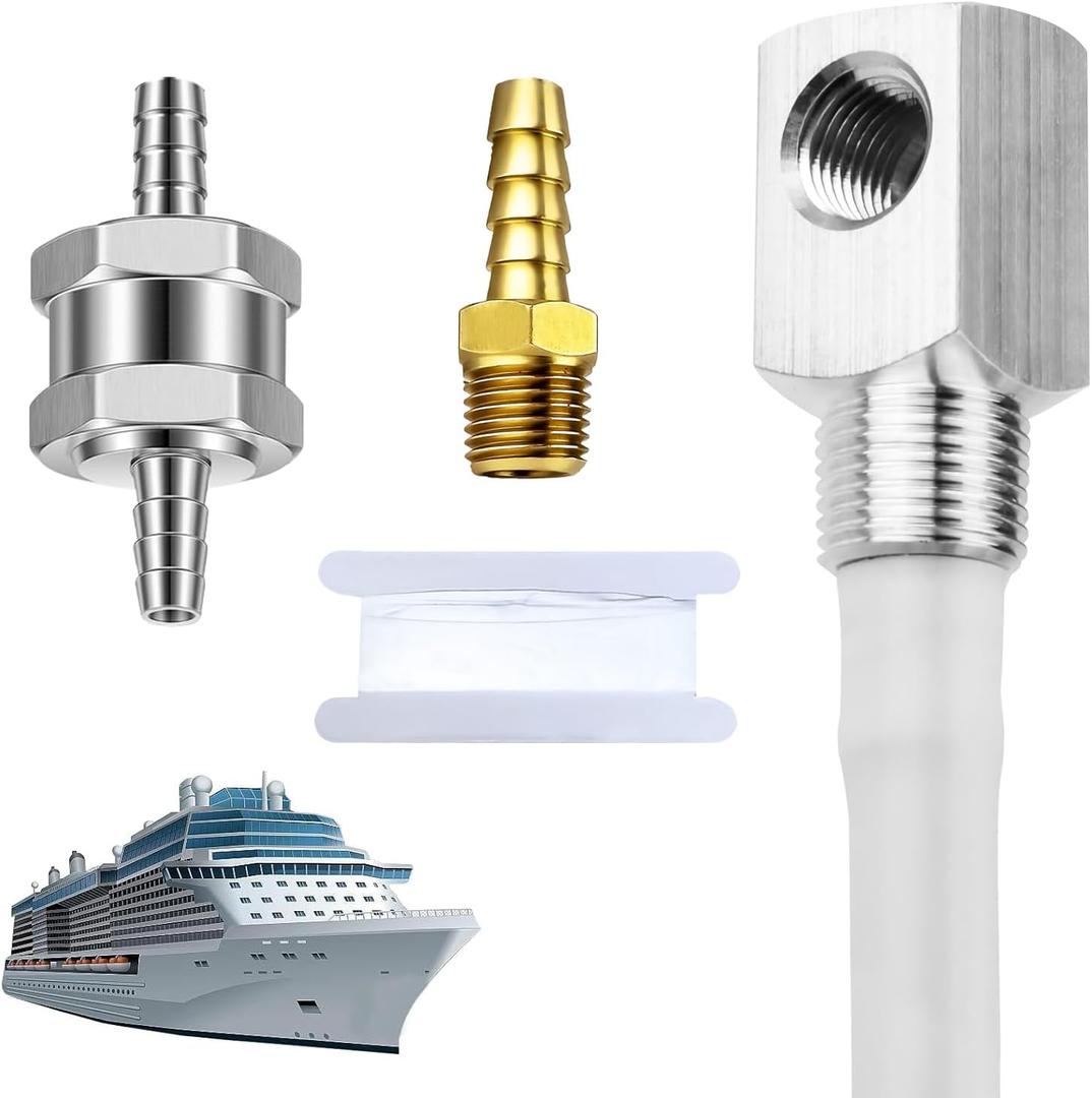 Universal 12" Marine 7-0948 Fuel Tank Pickup Tube with 0.31-inch/8mm Check Valve & Strainer, Length-adjustable Rigid Polyethylene Fuel Tube with Brass Barb Connector