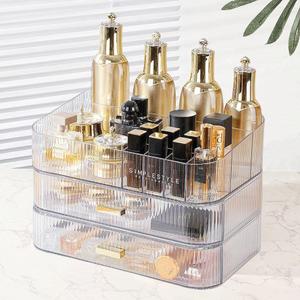 Makeup Organizer with Drawers Stackable Skincare Cosmetic Makeup organization for vanit Bathroom Desk Countertop (Clear 1 tray+2 drawer)