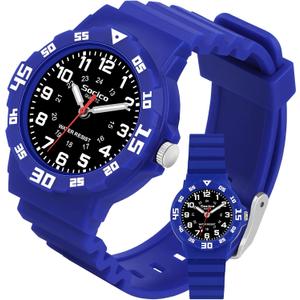 SOCICO Children Analog Watch for Boys Girls Waterproof Time Teaching Watch with Soft Band, Learning Time Wrist Watch Easy to Read Christmas Gifts for Kids Ages 3-12 Great Gifts (Blue - Black face)