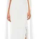 MAYFASEY Women's Sexy Elegant Long Sleeve High Split Mesh Ruched Formal Long Evening Party Maxi Dress with Cape S