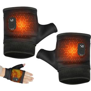 Heated Gloves for Women, Portable Heating Gloves with Digital Display, Heated Glove Fingerless for Women Man, Reusable Smart Thermostatic Heated Fingerless, for Outdoor Work, Cycling