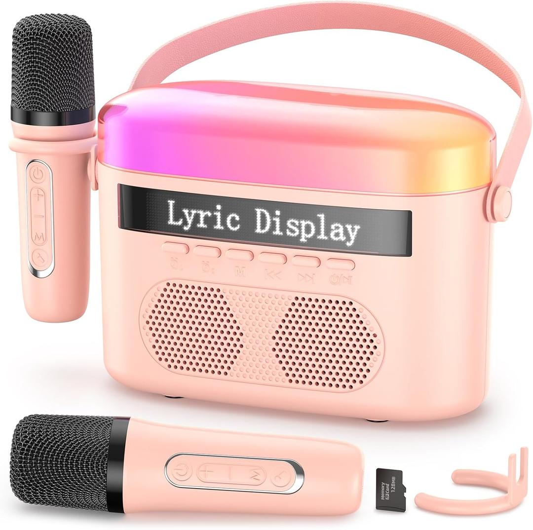 Karaoke Machine for Kids & Adults with Lyrics Display Screen Portable Bluetooth 5.3 Karaoke Speaker with High Power Dual Speakers with Timer White Noise & Night Light Home & Outdoor Party (Pink)