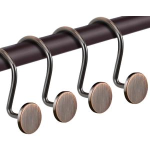 CHICTIE Bronze Shower Curtain Hooks, Oil Rubbed Rustproof Shower Curtain Rings for Bathroom, Metal Decorative Shower Hooks for Shower Curtain Rod, Set of 12 Shower Hangers Round Heavy Duty Design