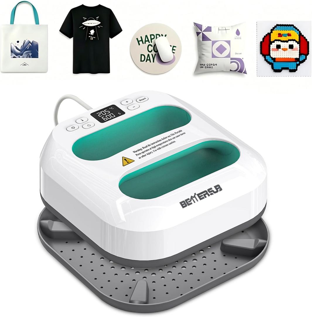 BetterSub Heat Press Machine - Portable & Compact Heat Transfer Machine, Suitable for T-Shirts, Bags, Pillows, Fuse Beads, Clothing Sublimation and HTV Vinyl Printing, 9"X9" Teal