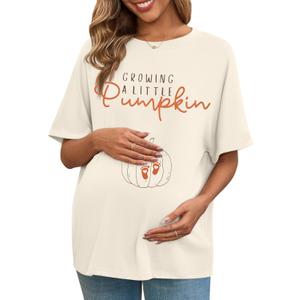 Women's Maternity Shirt Thanksgiving Growing a Little Pumpkin T Shirt Fall Pumpkins Graphic Pregnancy Announcement Tops (S)