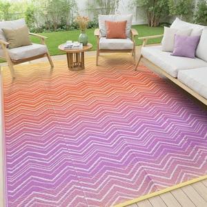 Lahome Waterproof Outdoor Rug 8x10, Reversible Outdoor Plastic Straw Rug for Patios, Outside RV Mat Carpet for Deck Porch Backyard Balcony Picnic Trailer (Orange/Purple, 8' x 10')