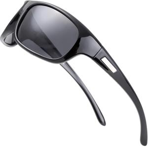 The Fresh Polarized Sports Sunglasses for Men Women Baseball Running Cycling Fishing Driving Golf Softball Hiking Sun Glasses (2-Shiny Black, G15 Green)