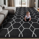 Area Rug for Living Room Bedroom, 4X6 Feet Soft Shaggy Rug, Plush Fluffy Rugs, Modern Moroccan Geometric Carpets, Anti-Skid Durable Carpet for Kids Dorm Nursery, Home Decor Aesthetic, Black and White