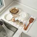 Large Stone Drying Mat for Kitchen Counter, 24''L x 16''W Diatomaceous Earth Collapsible Dish Drying Mat, Quick Drying Mat, Glasses and Flatware, Matches Any Countertop (White, 24'' x 16'')